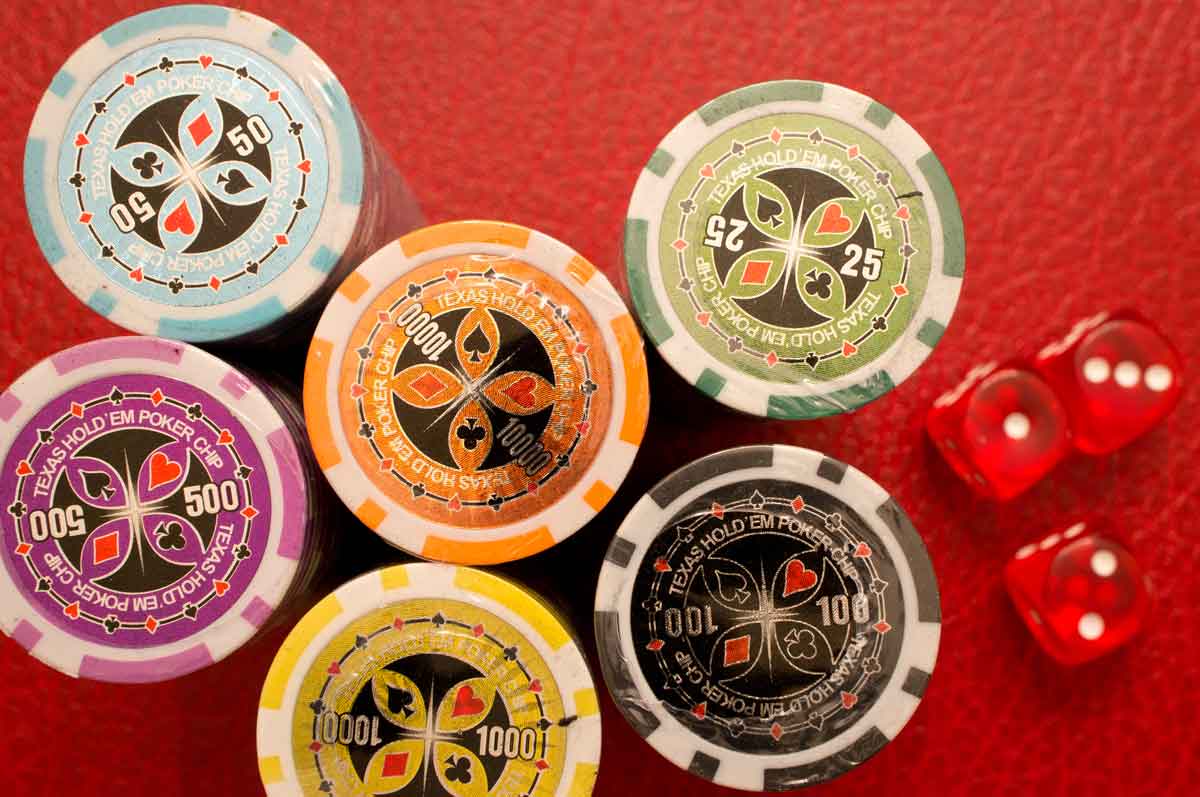 Poker chips in different colours and values