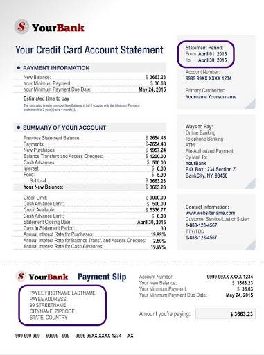 Account verification credit card statement example